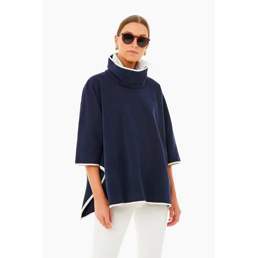 Tuckernuck Piper Poncho Mockneck Preppy Classic OS Womens Navy Blue